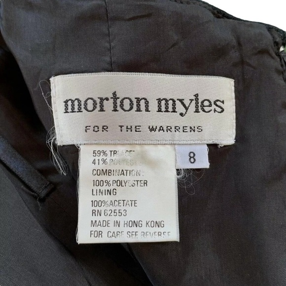 Vtg Morton Myles Warrens Metallic Pleated Bow Formal Dress Black Gold Size 8 - Picture 7 of 8